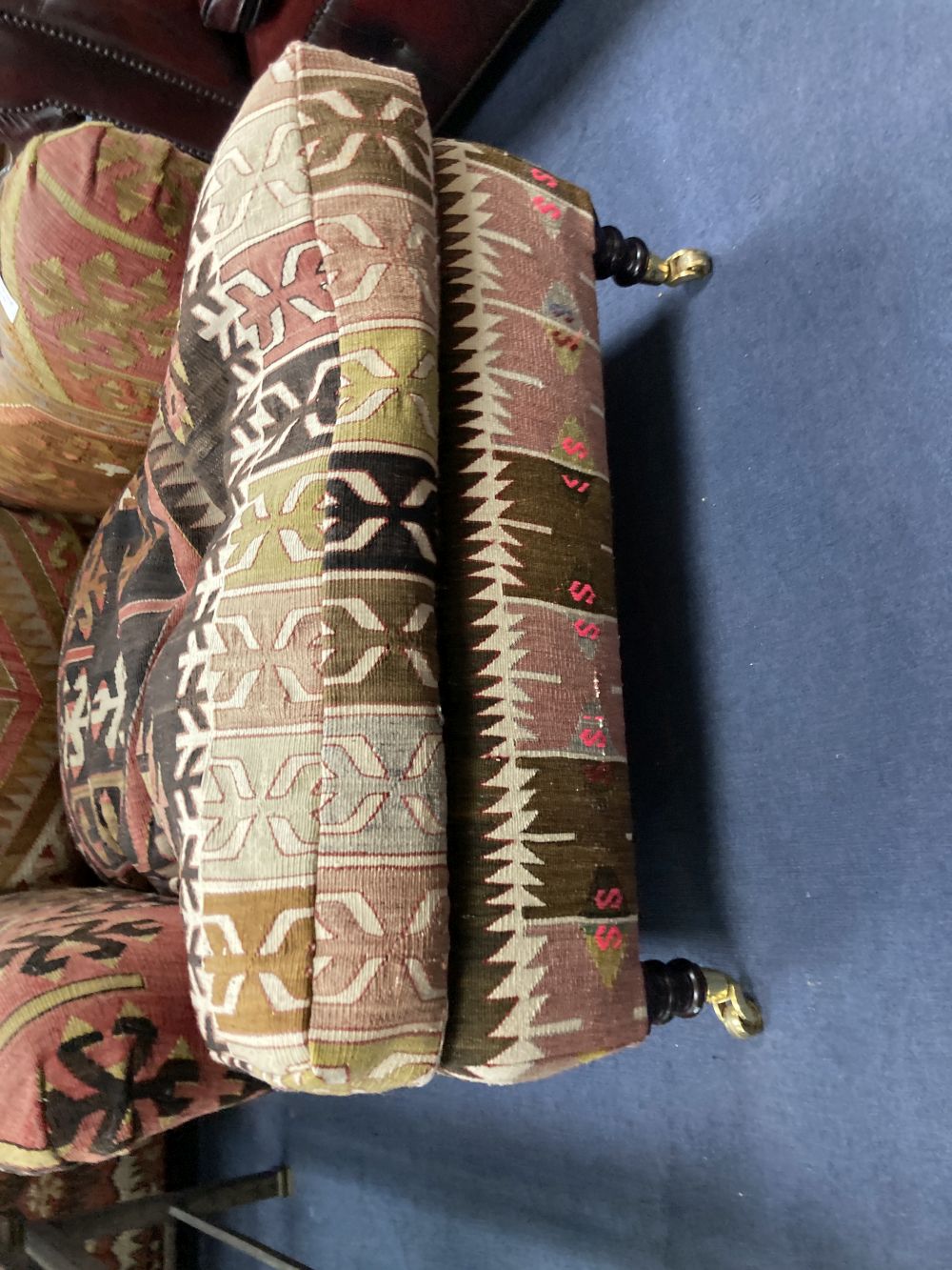 A pair of George Smith kelim upholstered club armchairs, width 80cm depth 110cm height 82cm